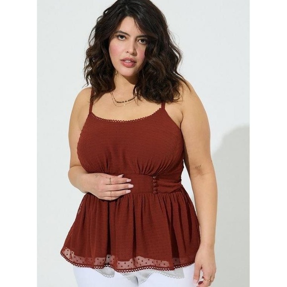 torrid Tops - NWT Torrid Peplum Clip Dot Shirred Bust Lace Trim Top 4X